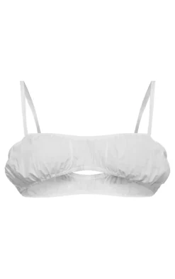 White Cotton Poplin Strappy Ruched Bralette