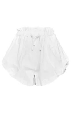 White Cotton Puffball Mini Shorts