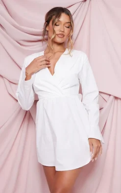 White Cotton Tie Open Back V Neck Shift Dress