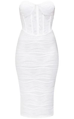 White Crinkle Corset Detail Bandeau Bodycon Dress