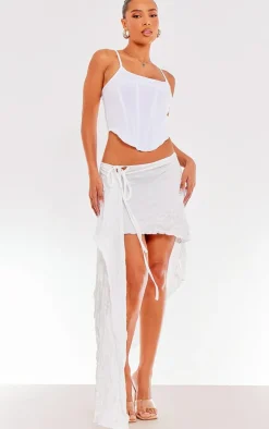 White Crinkle Jersey Asymmetric Maxi Skirt