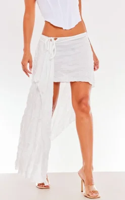 White Crinkle Jersey Asymmetric Maxi Skirt