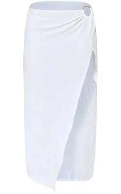 White Crinkle Ring Detail Midaxi Skirt