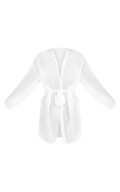 White Crinkle Textured Short Beach Kimono