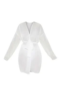 White Crinkle Textured Short Beach Kimono