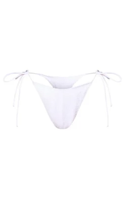 White Crinkle Tie Bikini Bottoms