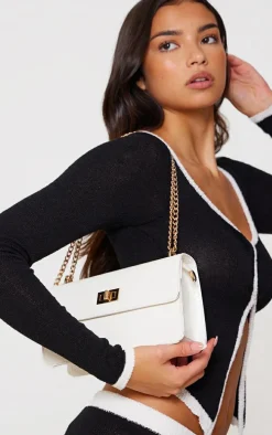 White Croc Chain Cross Body Bag