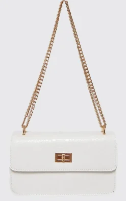 White Croc Chain Cross Body Bag