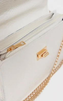 White Croc Chain Cross Body Bag