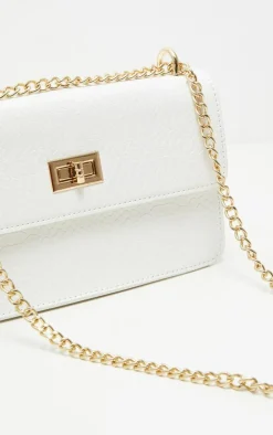 White Croc Chain Cross Body Bag
