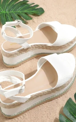 White Croc Faux Leather Flatform Sandal