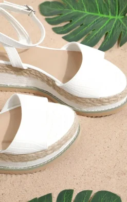 White Croc Faux Leather Flatform Sandal
