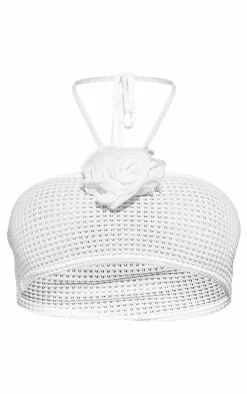 White Crochet Flower Applique Beach Top