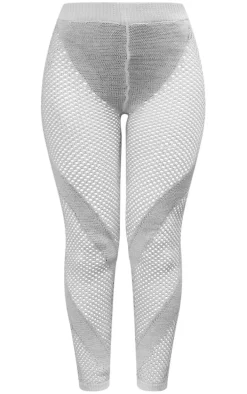 White Crochet Knit Contrast Panel Leggings