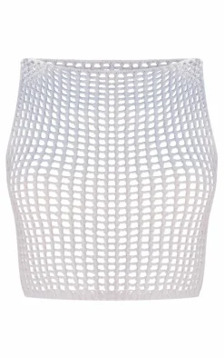 White Crochet Knit Open Back Racer Top