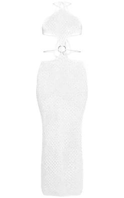 White Crochet O Ring Cut Out Maxi Beach Dress