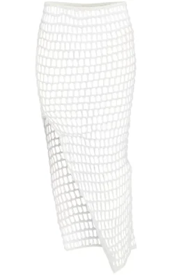 White Crochet Open Knit Maxi Skirt