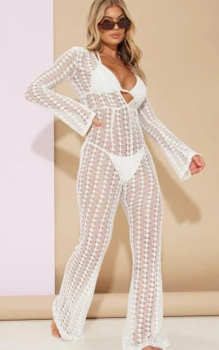 White Crochet Plunge Beach Jumpsuit