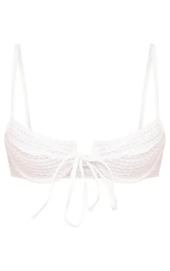 White Crochet Tie Front Underwired Bikini Top