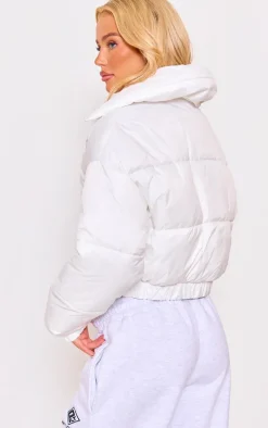 White Cropped Puffer Jacket