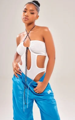 White Cross Front Halterneck Cut Out Bodysuit