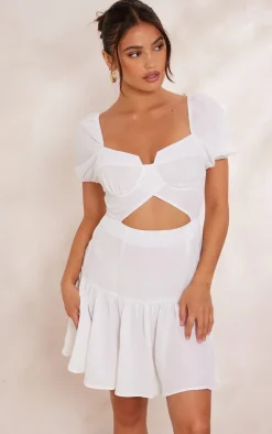 White Cut Out Underwired Frill Shift Dress