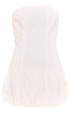 White Denim Bandeau Puffball Mini Dress