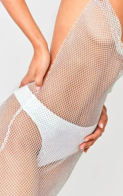 White Diamante Cowl Neck Dress