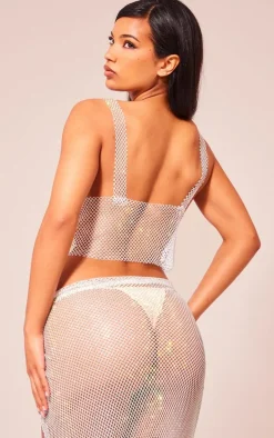 White Diamante Cowl Neck Top