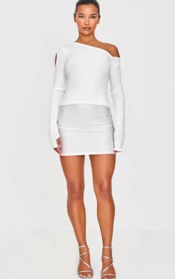 White Diamante Cross Detail Jersey Mini Skirt