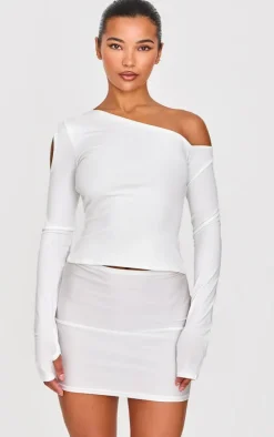 White Diamante Cross Detail Jersey Mini Skirt