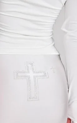 White Diamante Cross Detail Jersey Mini Skirt