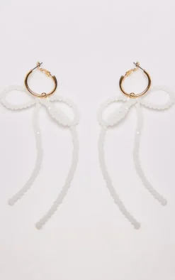 White Diamante Large Bow Hoop Earrings
