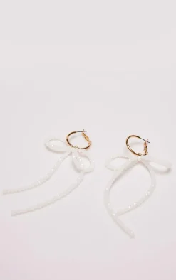 White Diamante Large Bow Hoop Earrings