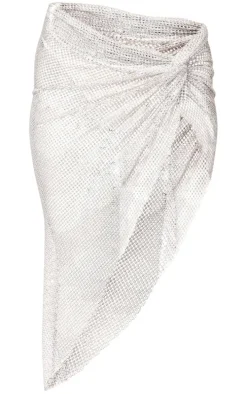 White Diamante Twist Maxi Skirt