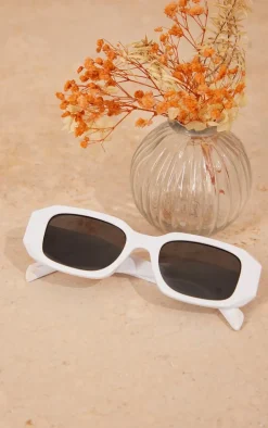 White Diamond Detail Rectangular Frame Sunglasses