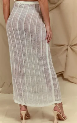 White Distressed Asymmetric Hem Knit Skirt