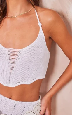 White Distressed Ladder Crochet Knit Bralet