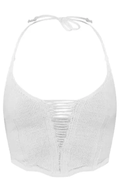 White Distressed Ladder Crochet Knit Bralet