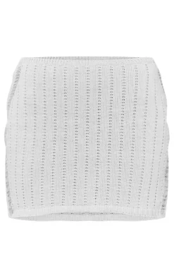 White Distressed Ladder Crochet Knit Mini Skirt