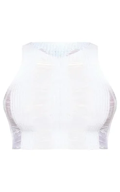 White Distressed Ladder Knit Top