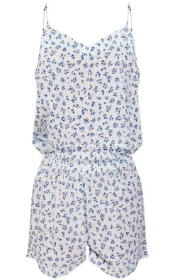 White Ditsy Floral Crinkle Cami And Short Pj Set