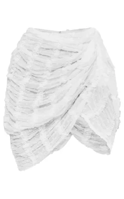 White Dobby Sheer Textured Ruched Side Mini Skirt