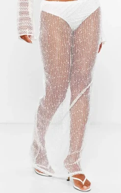 White Dobby Textured Split Back Maxi Skirt