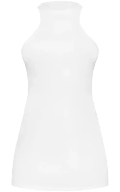 White Double Contour Racer Neck Bodycon Dress