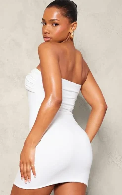 White Double Contour Twist Bandeau Bodycon Dress