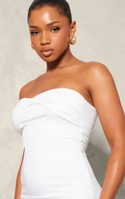 White Double Contour Twist Bandeau Bodycon Dress
