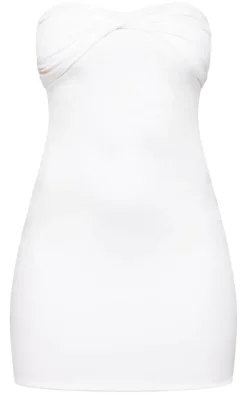 White Double Contour Twist Bandeau Bodycon Dress