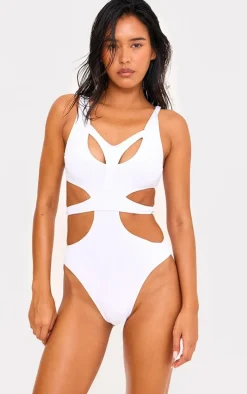 White Double Layer Cut Out Swimsuit