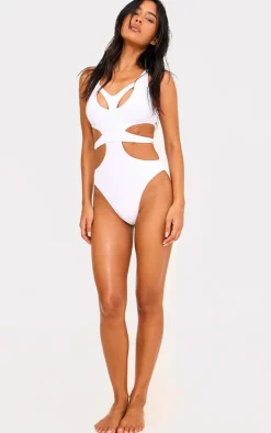 White Double Layer Cut Out Swimsuit